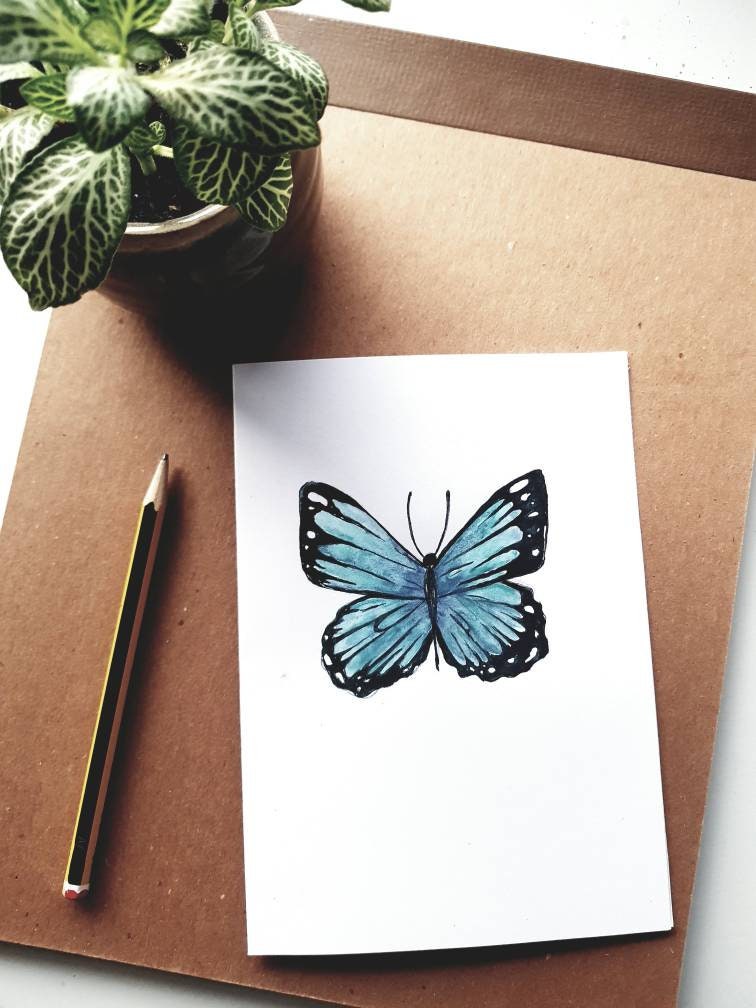 Thank you blank butterfly watercolour card, blank inside for your own message, with envelope,message to choose what colour, designs may vary