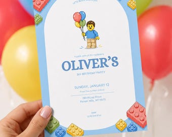 Lego Birthday Invitation | Lego building blocks theme birthday party | Girl or Boy birthday party invitation | Lego theme | Digital download