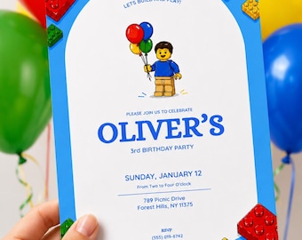 Lego Birthday Invitation | Lego building blocks theme birthday party | Girl or Boy birthday party invitation | Lego theme | Digital download