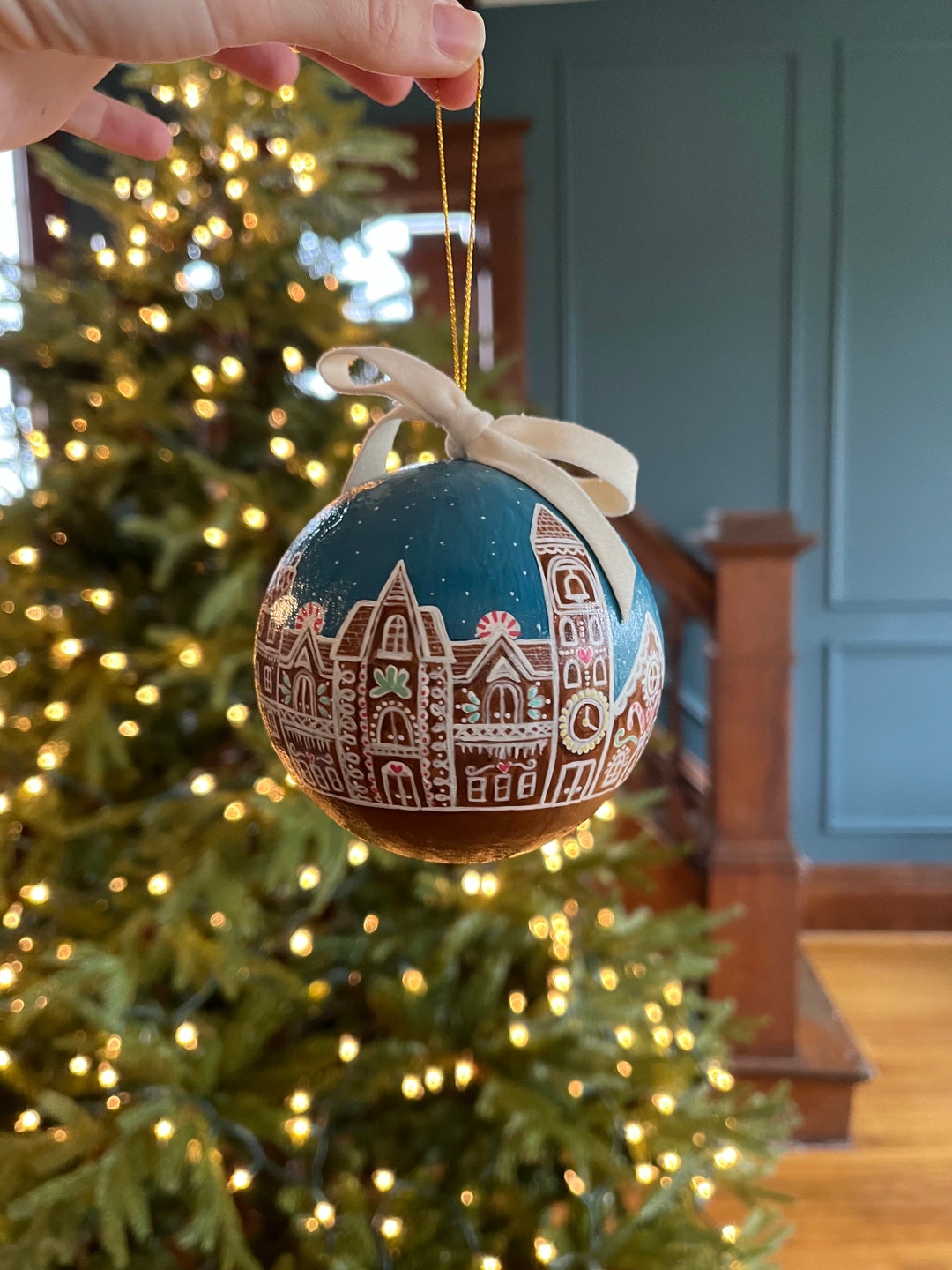 Hand Painted Christmas Ornament Round Extra Large Ornament - Etsy