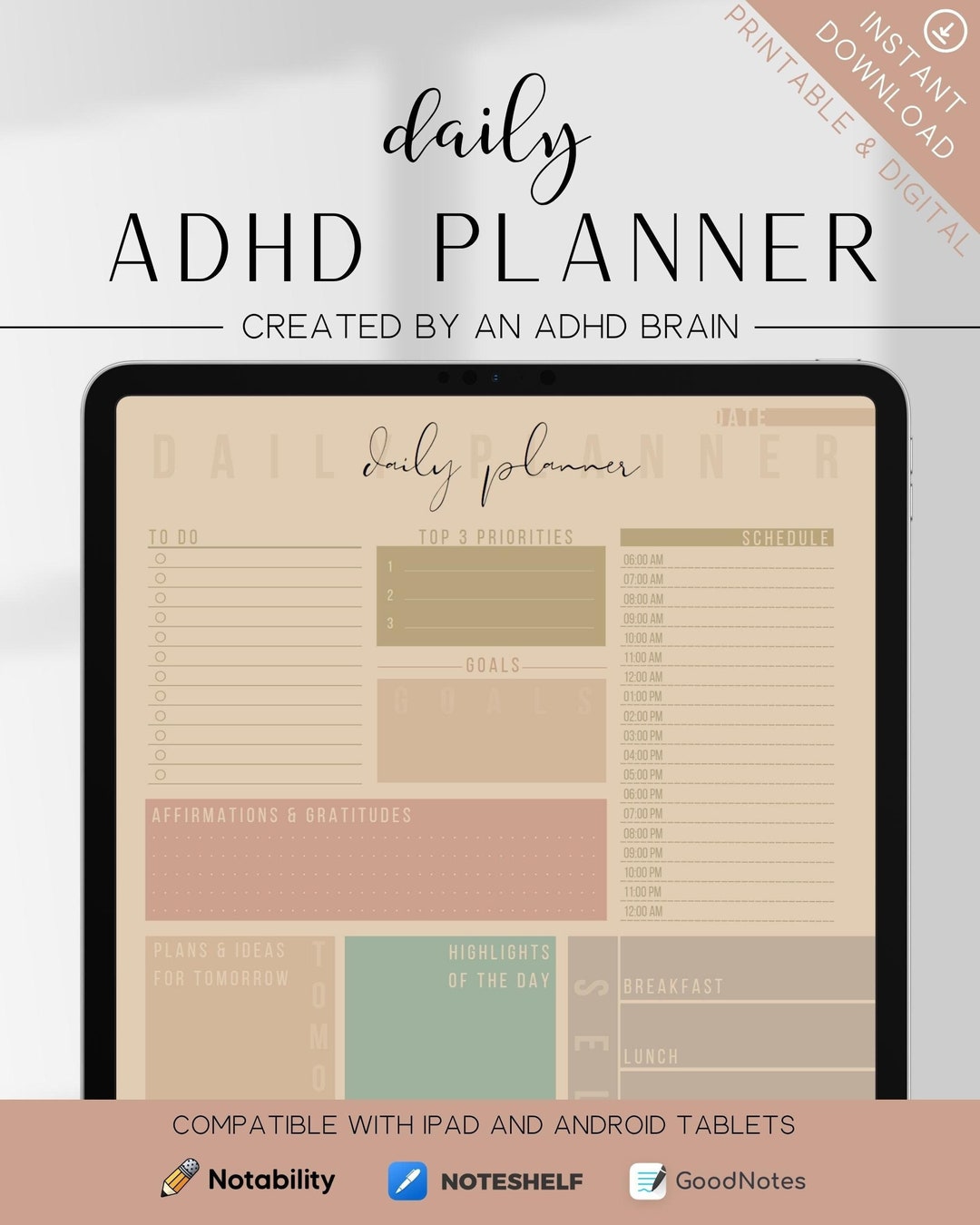 Printable Digital ADHD Daily Planner | Adult Neurodivergent Journal ...