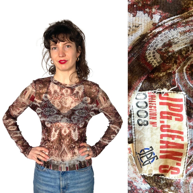 GAULTIER 1990s marble print mesh tattoo top main image 0