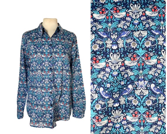 Strawberry Thief William Morris Teal Blue 1990s Vintage Blouse Etsy