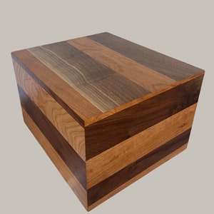 Minimalist Cremation Urn-Black Walnut-Swirly Cherry- knots- imperfect, for Adult ashes, up to 280 pounds