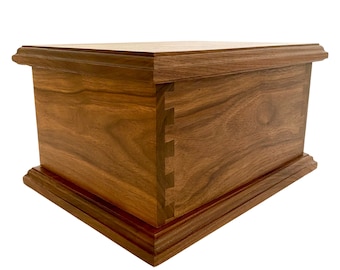 Black Walnut Dovetail Urn for Human Ashes, up to 230 pounds