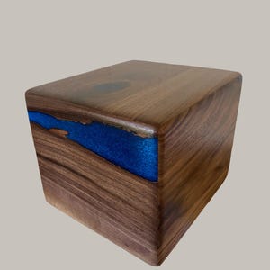 Black Walnut Cremation Urn: Blue Epoxy Resin, Handcrafted for Adult Ashes