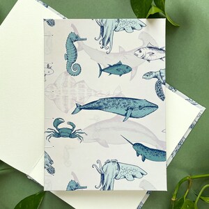 Handgemaakt aquarelschetsboek A5 | Sea Life-ontwerp in beige | Schilderen en tekenen | 300 gsm gerecycled aquarelpapier | Cadeau voor artiest