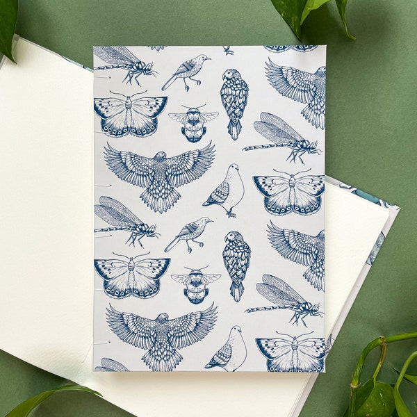 Handmade Watercolour Sketchbook A5 | Bird and Insect Cover Design | Painting and Drawing | 300gsm Recycled Watercolour Paper | Eco-friendly