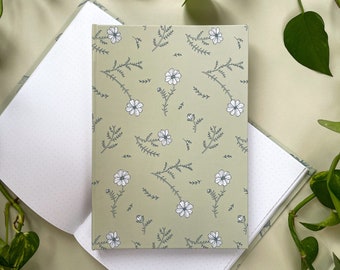 Handgemachtes gepunktetes Notizbuch A5 | Blumen-Cover-Design | Bullet Journaling | 100g/qm gepunktete Seiten | Umweltfreundlich | Blumen und Pflanzen