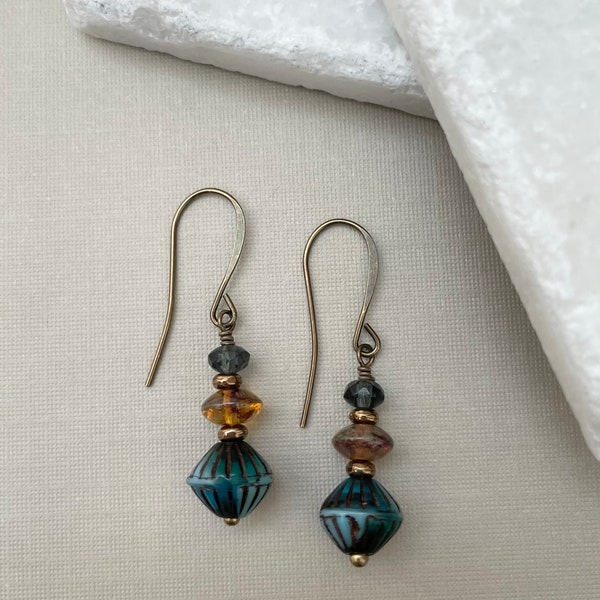 Boho dangle earrings, unique gifts, Czech glass beaded earrings