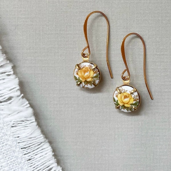 Yellow Rose Earrings, Vintage yellow rose pendants,  Mother’s Day Gift