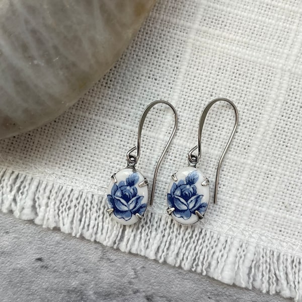 Vintage Blue Rose Drop Earrings