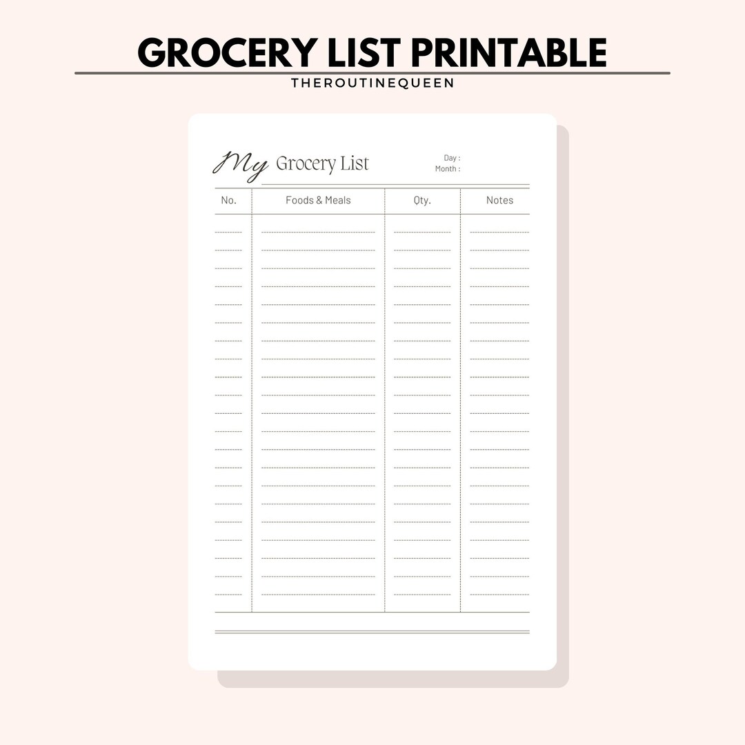 Grocery List Printable Pdf Page - Etsy