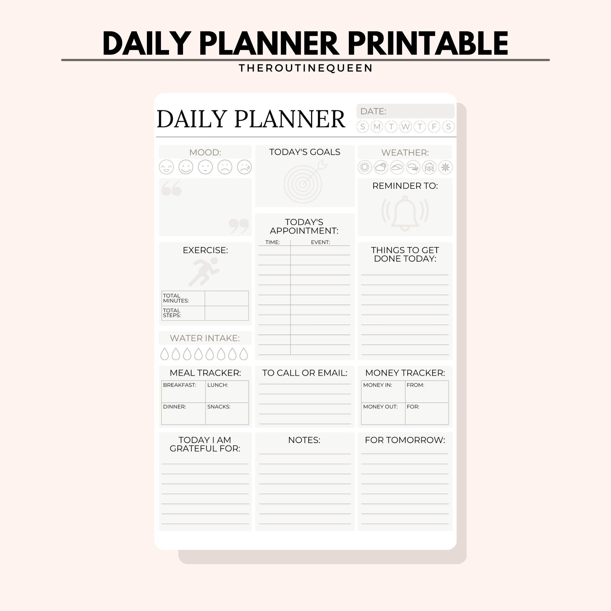 Daily Planner Printable PDF Printable - Daily Planner Unlimited Prints ...