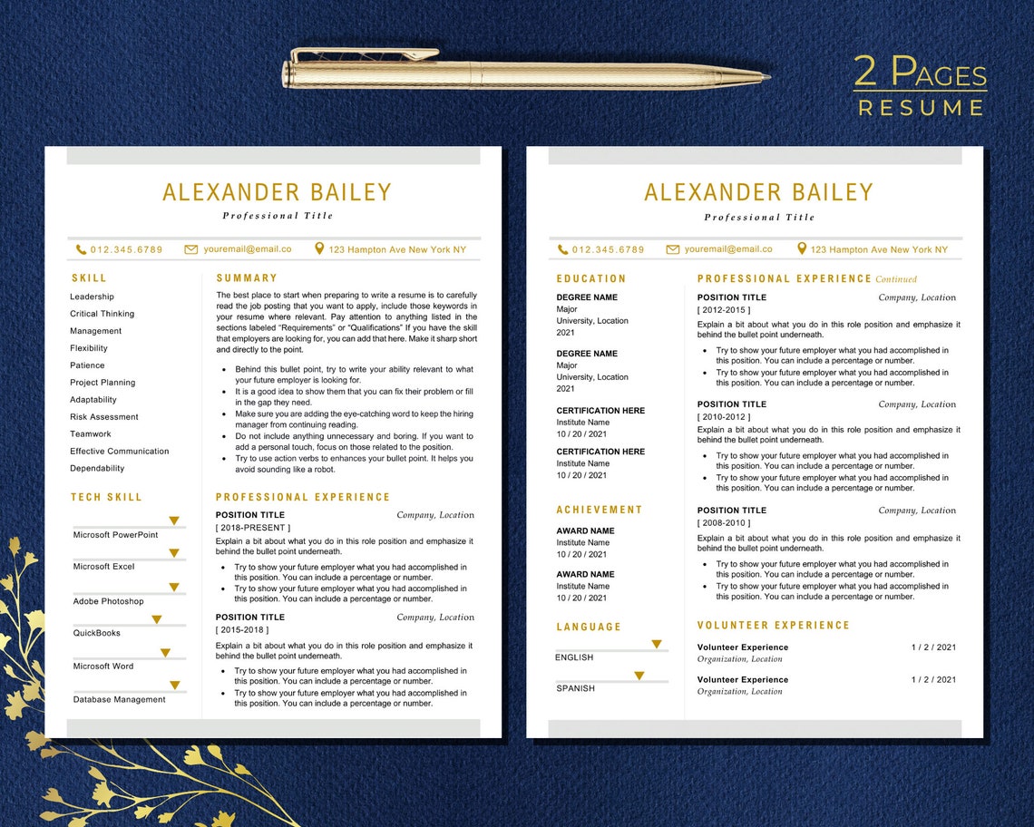 Resume Template / Modern Resume Template / Professional Resume - Etsy