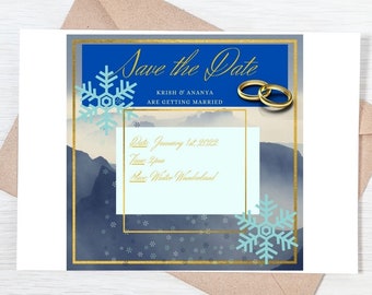 Royal Blue Winter wedding invitation template, Save the Date Wedding Invitation Print