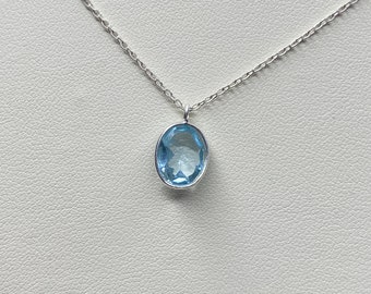 Natural Blue Topaz Pendant Necklace, Blue Gemstone Necklace, December Birthstone, 925 Sterling Silver, Gift For Her, Blue Topaz Jewelry