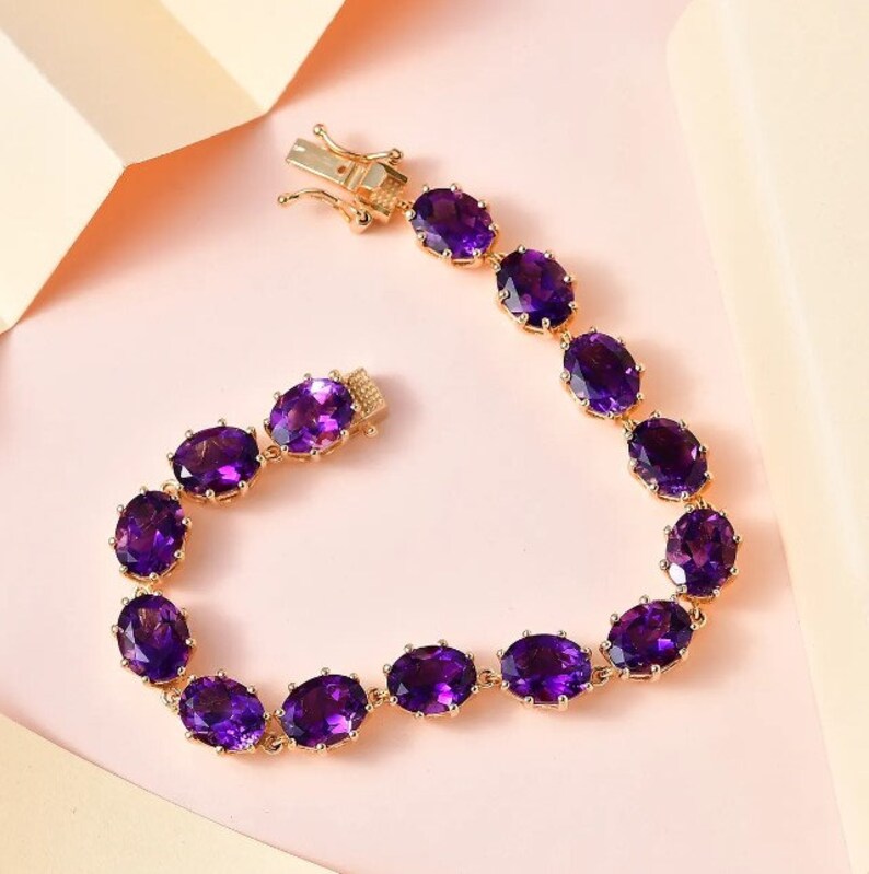 Amethyst Tennis Bracelet 14k Gold Finish February Etsy