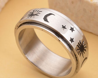 Mond Stern Spinner Ring, Meditation Ring, Spinner Ring für Frauen, Geschenk für Sie, 925 Sterling Silber, Stern Ringe, Mond Ringe, Silber Schmuck