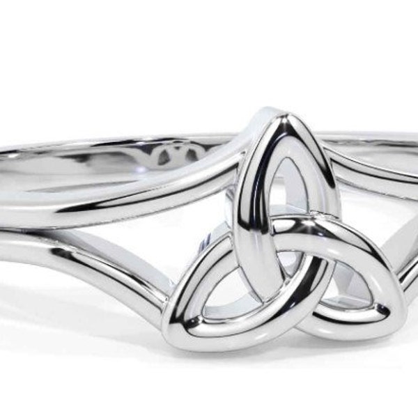 Handcast Dainty 925 Sterling Silver, Irish Celtic Trinity Triquetra Knot Ring, Eternal Love Celtic Triangle Trinity Knot Ring, Gift For Her