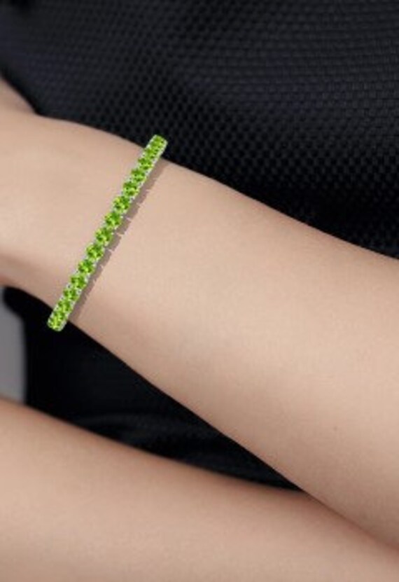 Peridot Tennis Bracelet 925 Sterling Silver Round Cut Peridot