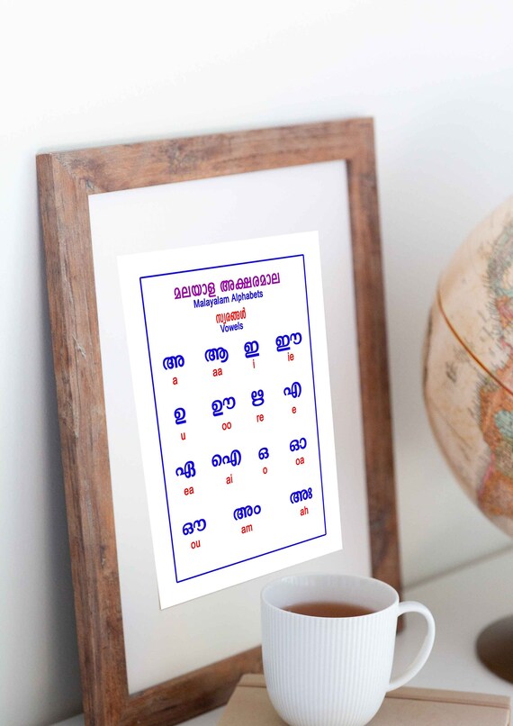 Bilingual Poster Malayalam Alphabets Aksharamaala Along Etsy