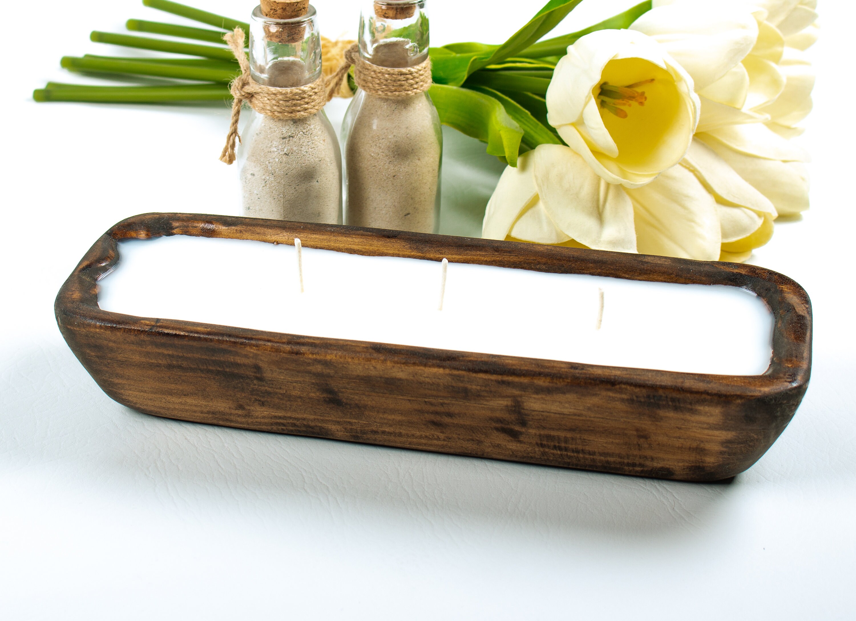 Narrow Wax Candle Handcrafted Dough Bowl Etsy