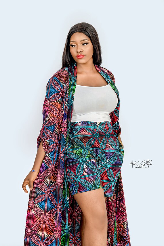 Makeda kimono short set; Ankara Kimono; African P… - image 6