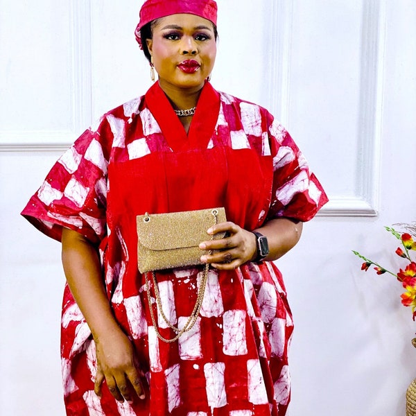 KAHINA  Handmade Adire Kaftan- Women Agbada Dress- Danshiki  African Dress-Beautiful Kaftan Boubou Dress