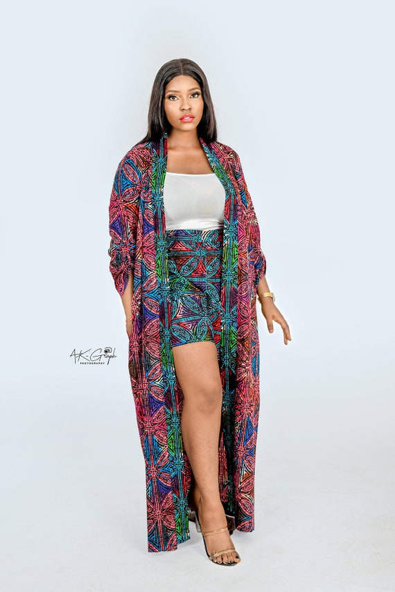 Makeda kimono short set; Ankara Kimono; African P… - image 1