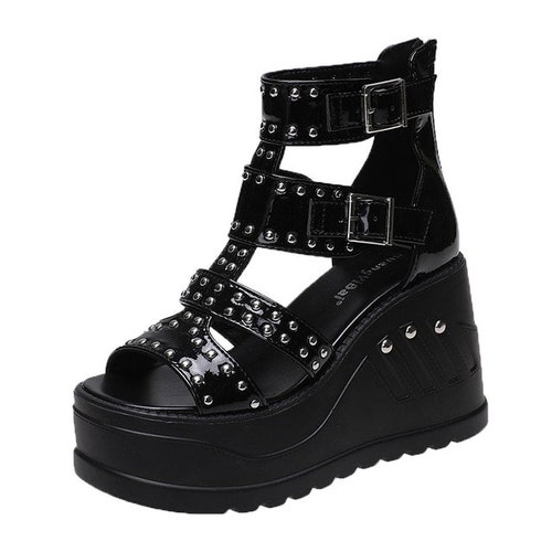 Chunky Super High Platform Boots Black High Heels Lolita - Etsy