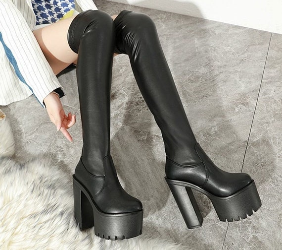 platform chunky high heel boots