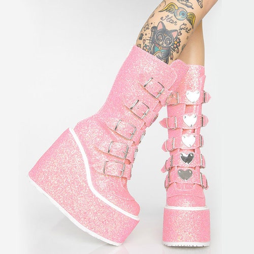 pink goth boots