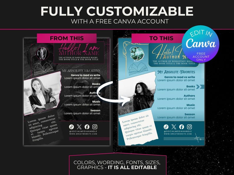 Editable Dark Romance Templates for Authors, Pink Black Seamless Pinned ...