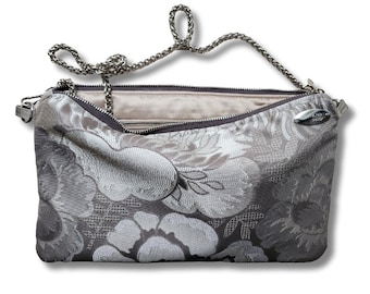 Chain Bag - Silver Flowers - Shoulder Bag with a pocket inside