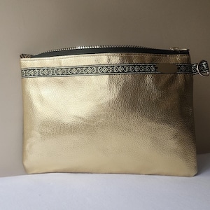 Bolso de mano bicolor de piel sintética – Bolso de pulsera negro y dorado