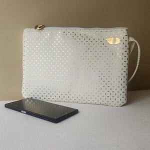 Handcrafted Gold Faux Leather Clutch – Glitter Line Pattern Wristlet