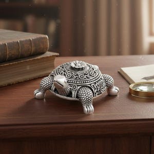 Silver Tortoise Box: Feng Shui Good Luck Charm, Jewellery Storage