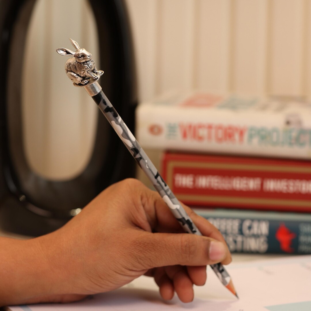 Computer Pen Topper Silver Rabbit Pencil Topper | Whimsical | Desk Accessory for Writers ...