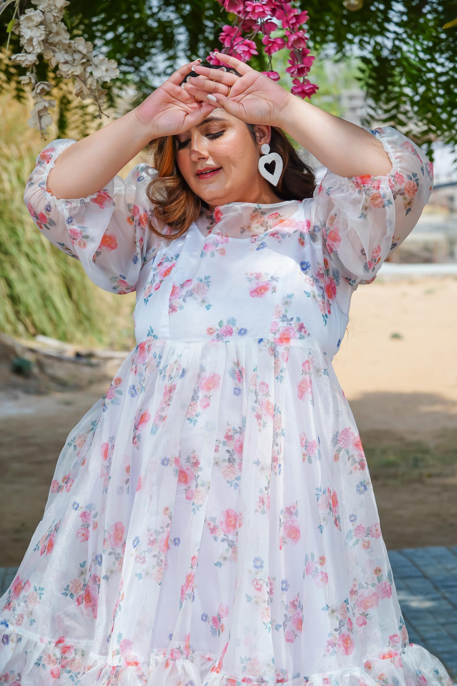 Plus Size Rose Wrinkled Long Dresses Spring VB1036