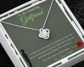 To My Amazing Girlfriend Love Knot Necklace, Army Navy Military Marine Girlfriend Gift From Soldier, Missing You Gift