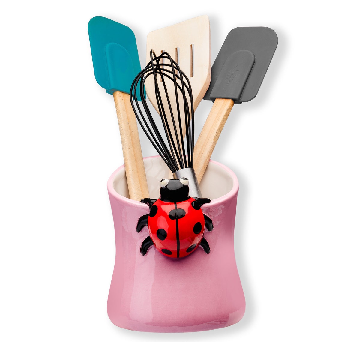 Rose Pink Utensil Holder Ladybug Kitchen Storage Crock Red Etsy