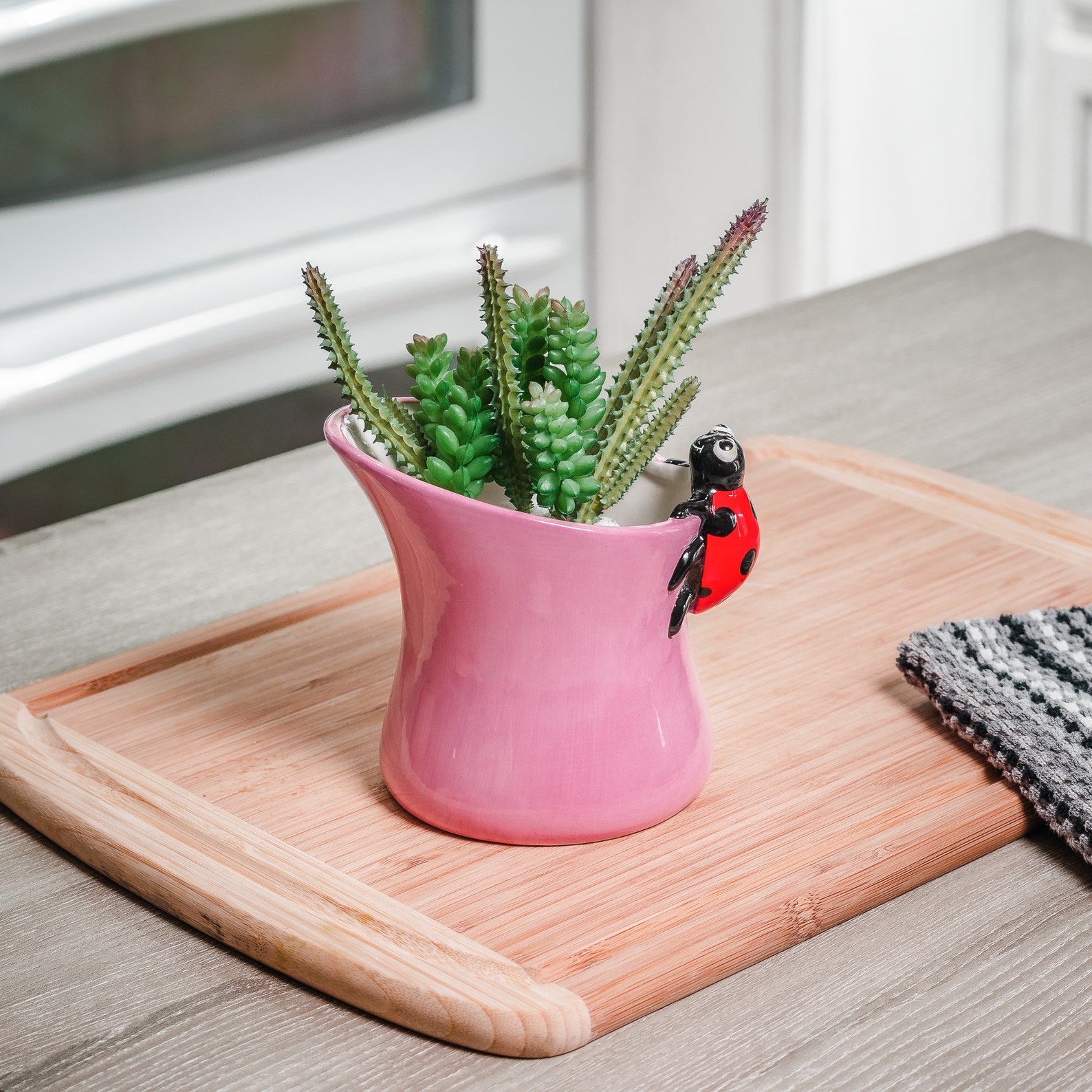 Rose Pink Utensil Holder Ladybug Kitchen Storage Crock Red Etsy