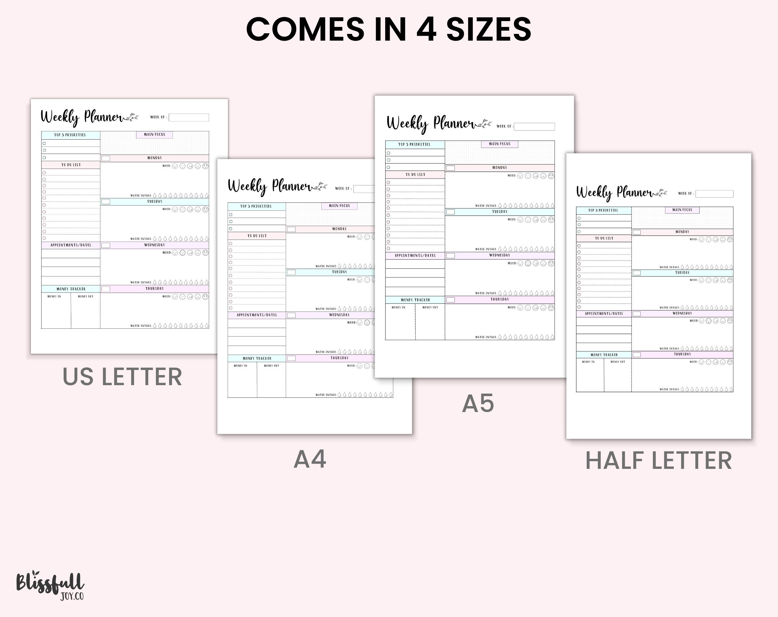 Undated Weekly Planner Printable, Week on 2 Pages, Weekly Organizer, A4 ...