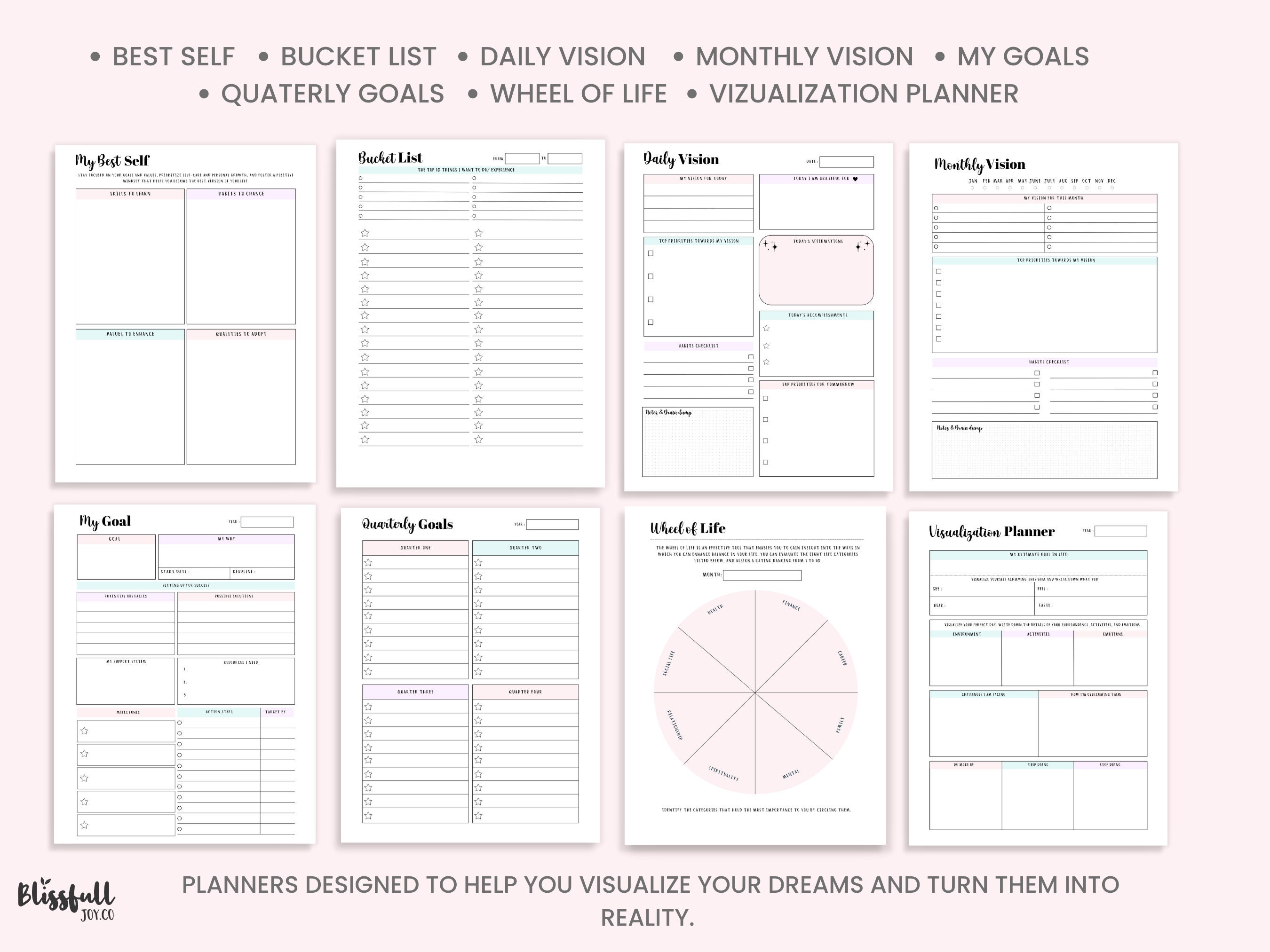 Printable Vision Board, Visualization Planner, Life Quotes ,words ...