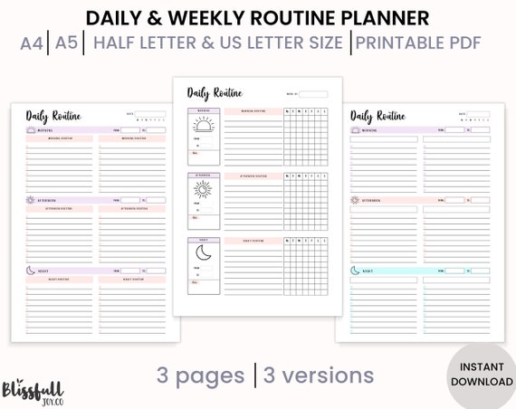 Daily Routine Tracker, Routine Checklist, Weekly Routine, Printable Inserts, Routine Planner, PDF, A4, A5, Half letter, Us letter