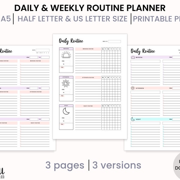 Daily Routine Tracker, Routine Checklist, Weekly Routine, Printable Inserts, Routine Planner, PDF, A4, A5, Half letter, Us letter