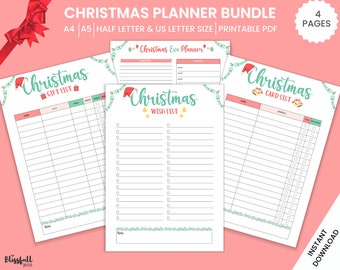 Printable Christmas Planner, Christmas Planner Bundle, Christmas Gift List, Christmas Card List, A4, A5, Us letter, Half letter PDF