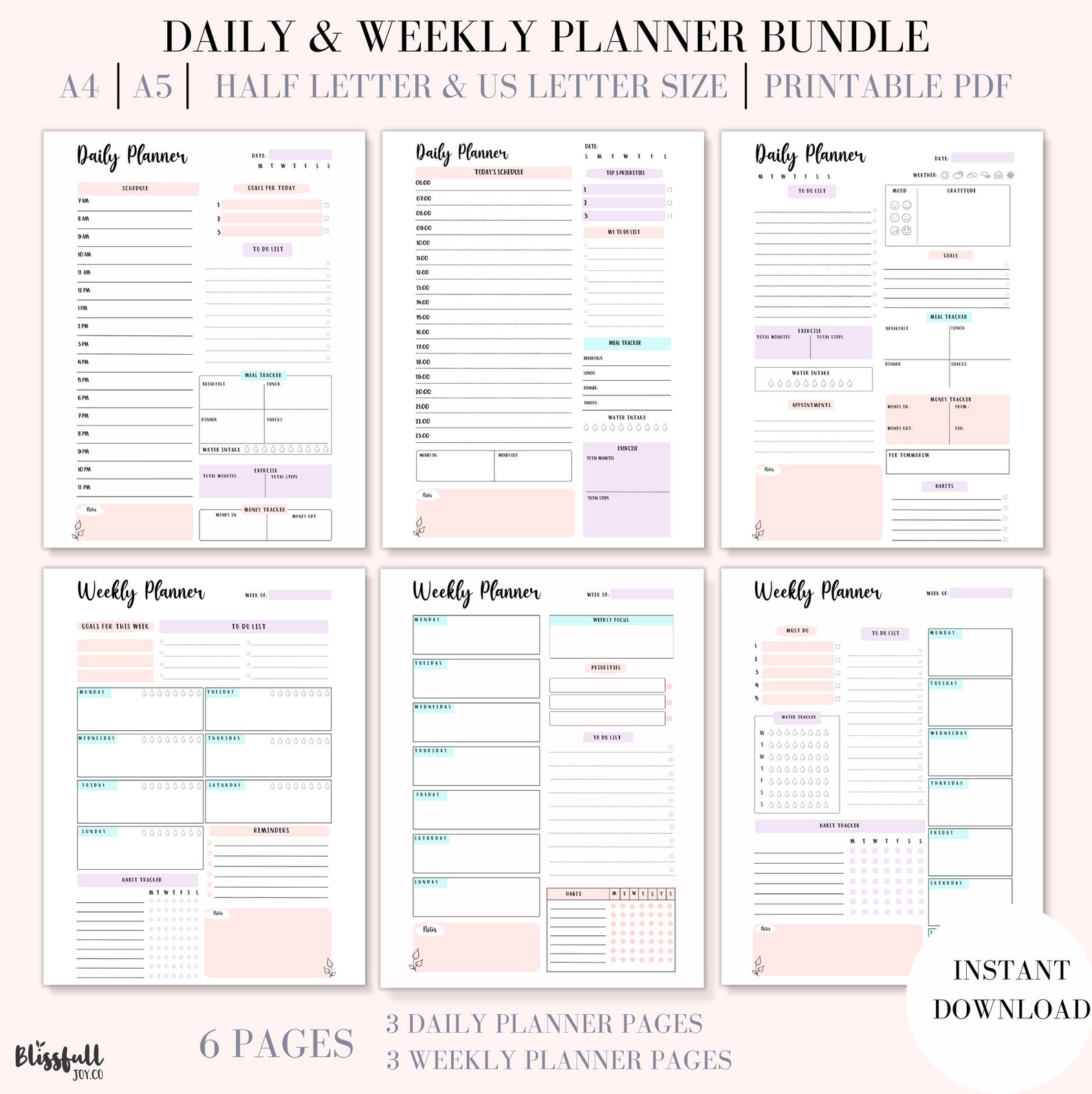 Printable Planner Bundle , Daily Planner, Weekly Planner, Productivity ...