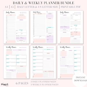 Printable Planner Bundle , Daily Planner, Weekly Planner, Productivity Planner, Planner Inserts, PDF Inserts, A4,A5, Us letter, Half letter